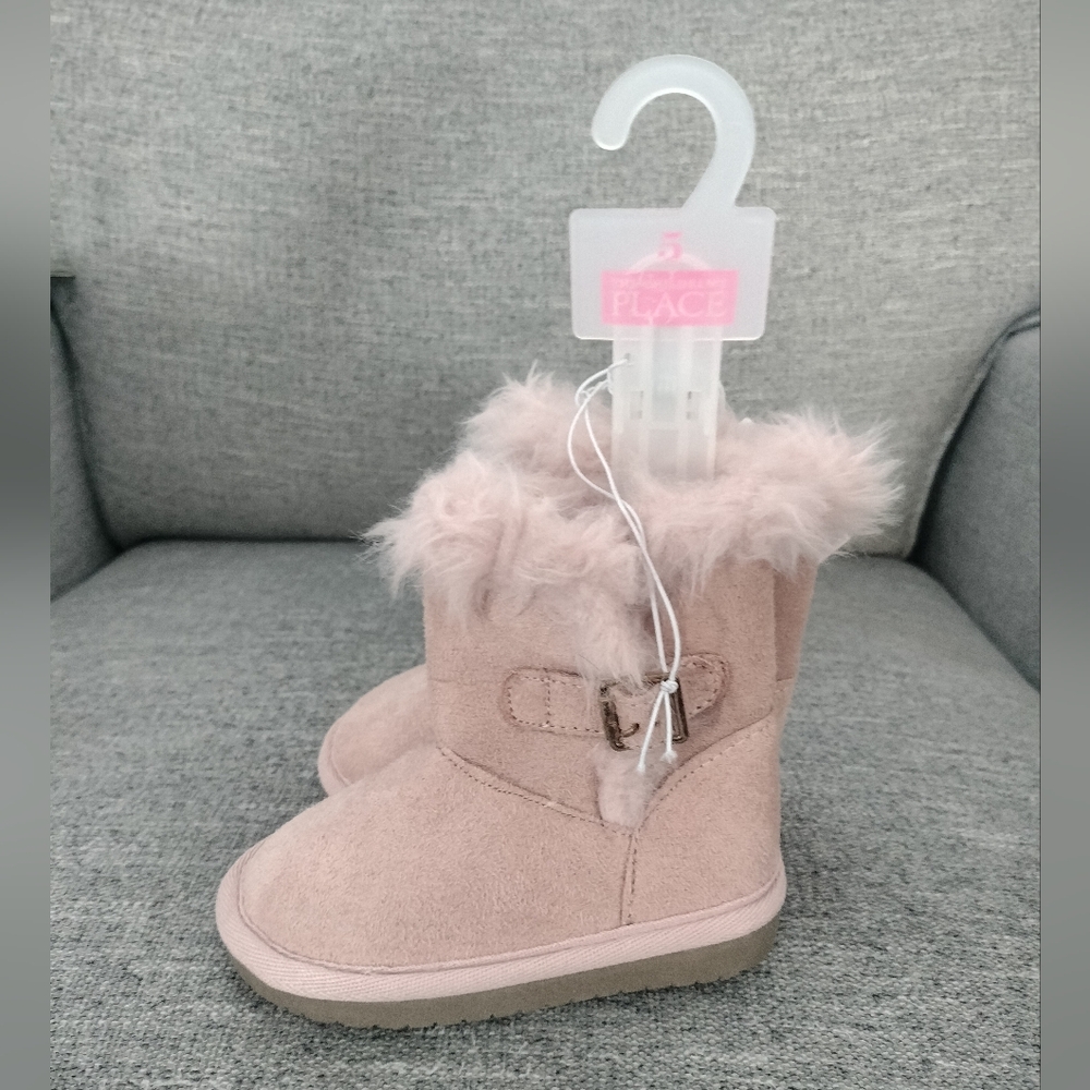 Toddler Girls Buckle Faux Suede Boots - pink